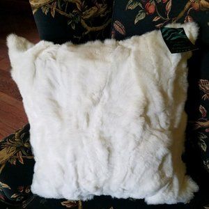 New Genuine Real White Rabbit Fur Pillow w/Insert